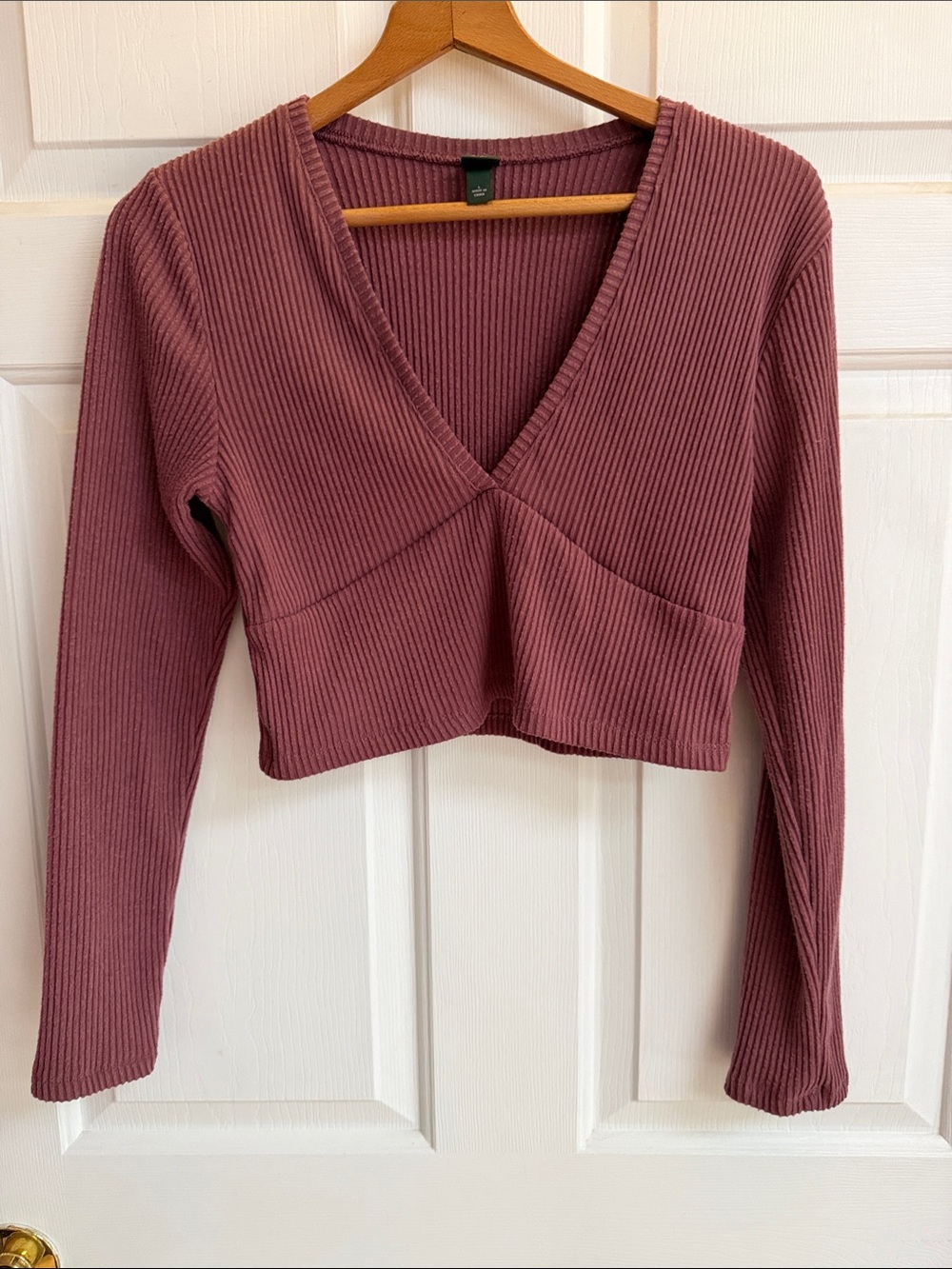 wild fable Mauve Ribbed V-Neck Long Sleeve Crop Top